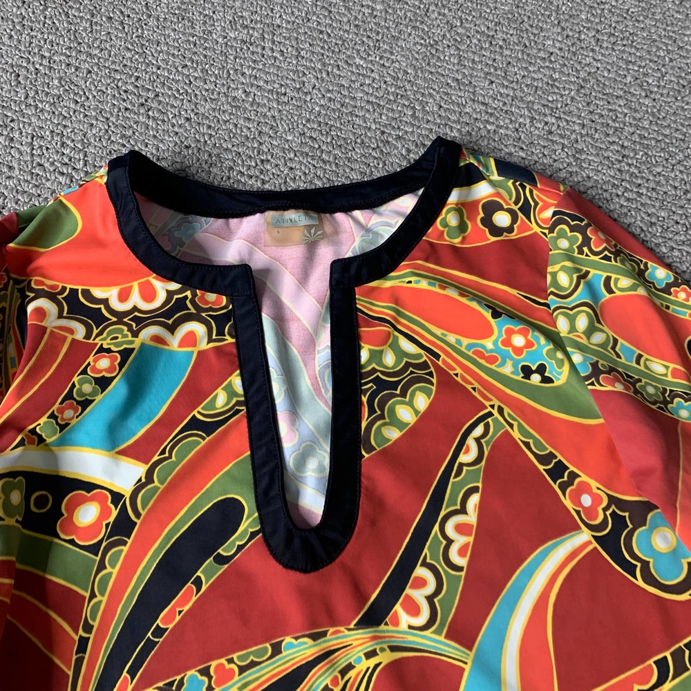 Athleta Womens T Shirt Top Size Small Orange Floral Paisley 3/4 Sleeves Pullover - Picture 2 of 13